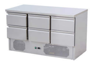 Kühltisch 1365 mm mit 6 Schubladen und Kompressor unten
