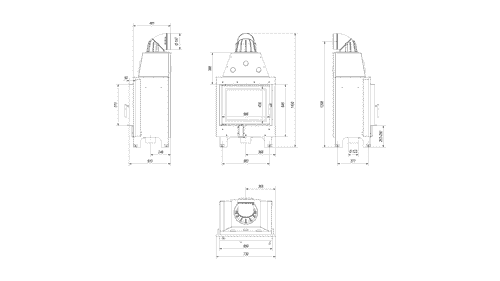 Kamineinsatz aus Stahl MBZ - 13 kW Ø 200 - Stahlfront mit Siebdruckglas