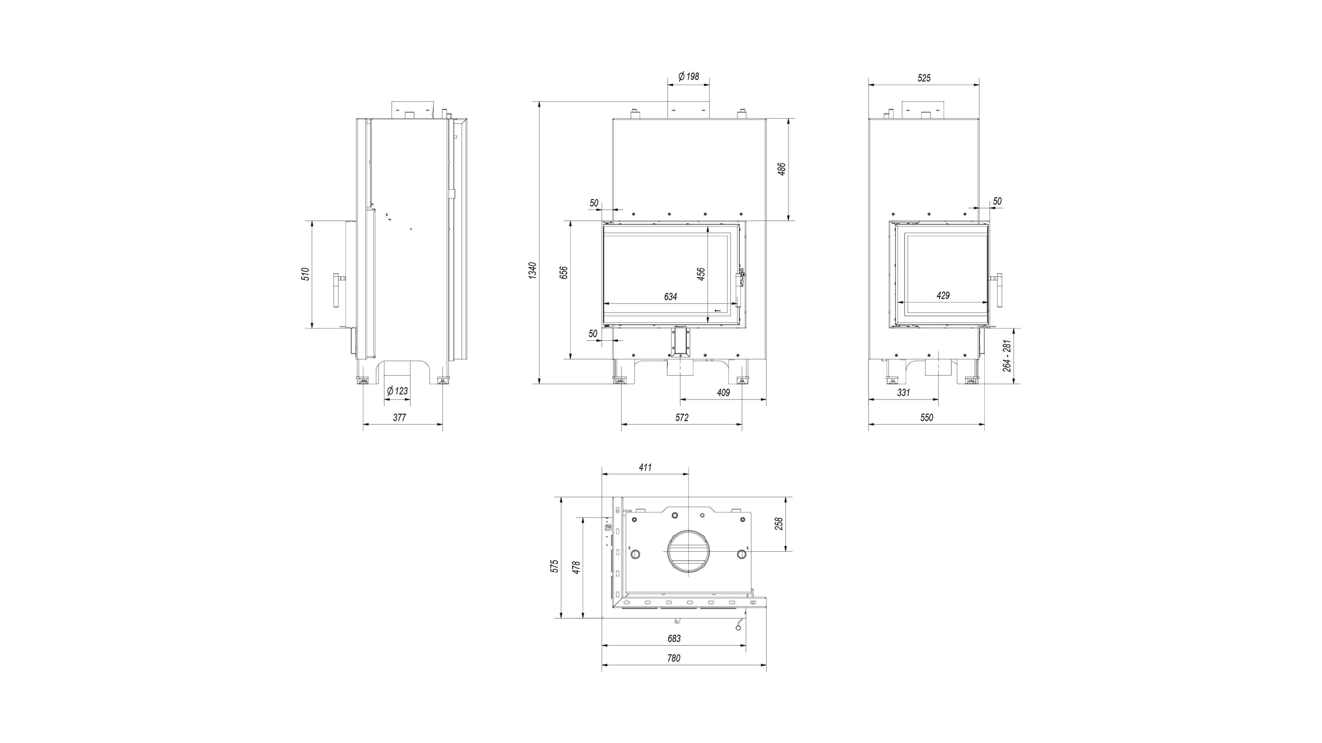 Wasserführender Kamineinsatz MBZ links 13 kW Ø 200 mit Türfeder