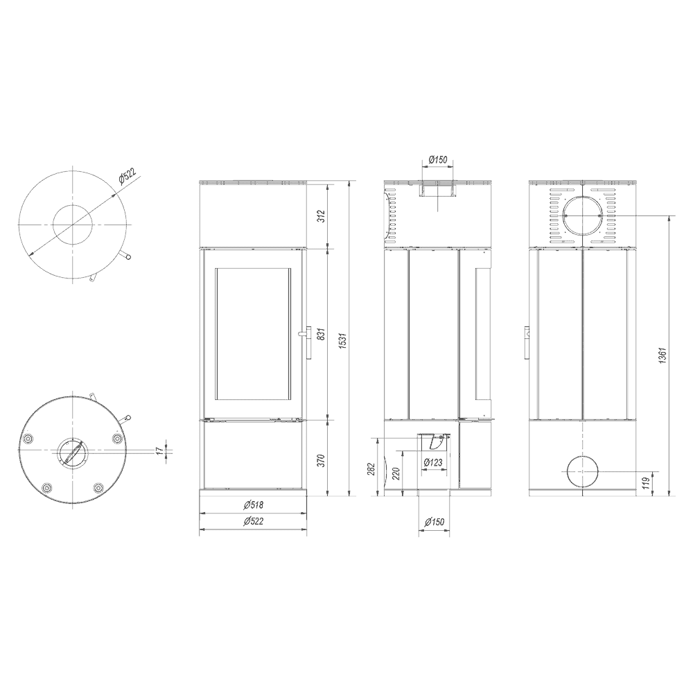 Kratki ANTARES - Kaminofen aus Stahl Ø 150 10 kW