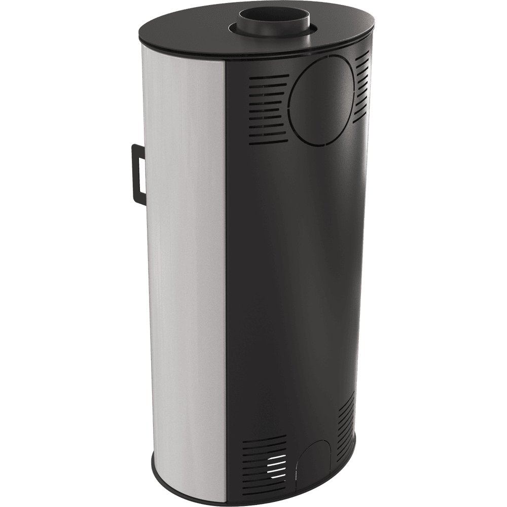 Kachelofen aus Stahl AB S/DR Ø 150 8 kW weiss Kachel