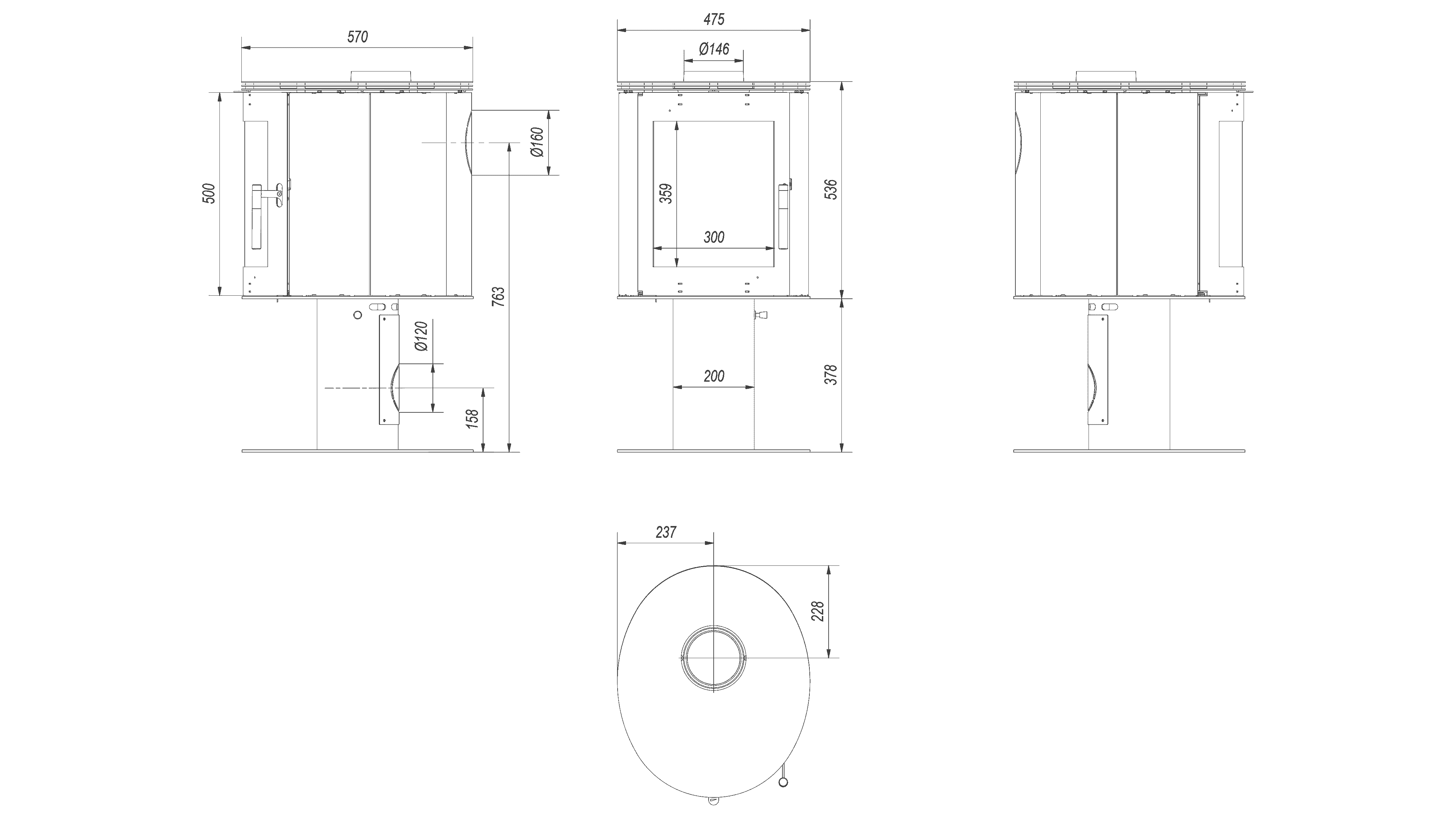 Kaminofen aus Stahl ORBIT Ø 150 7 kW
