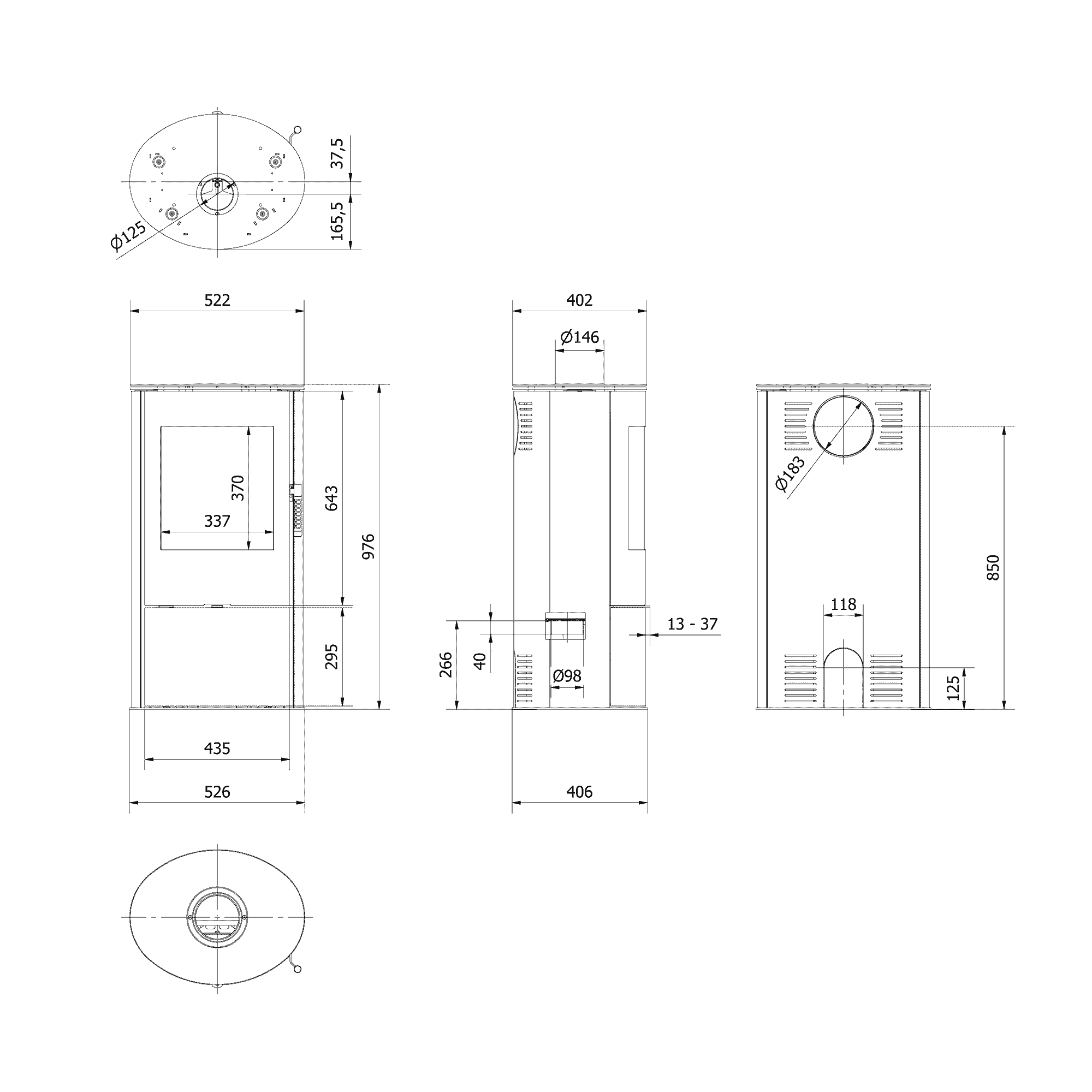 Kratki ROLLO - Kaminofen aus stahl Ø 150 7 kW schwarz Verkleidung