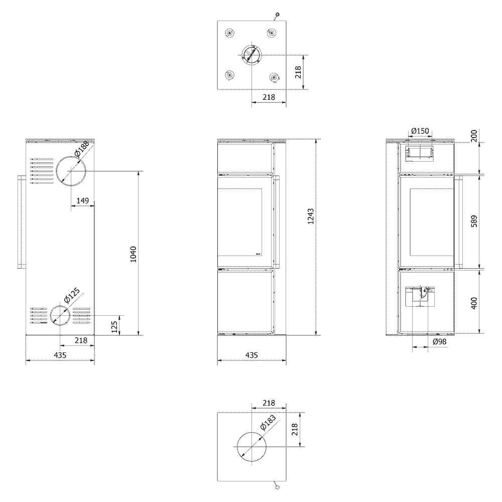 Kratki Stahl TORA/S - Kaminofen aus 8 kW Ø 150 Quarzsinter NATURALI PIETRA DI SAVOIA ANTRANCITE BOCCIARDATA