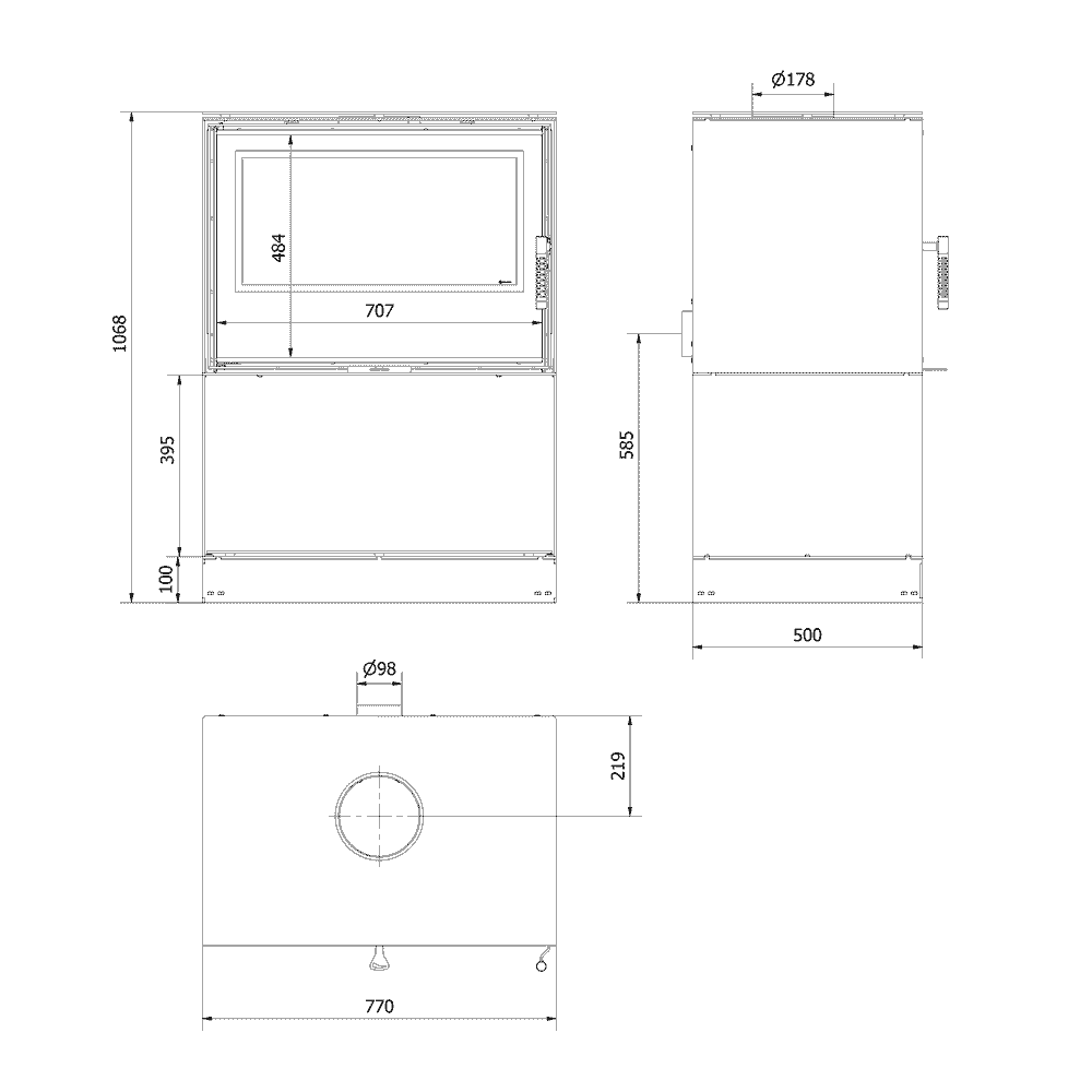 Kaminofen aus Stahl KARI 80 Ø 180 12 kW Platz für Holz schwarz Verkleidung mit Türfeder