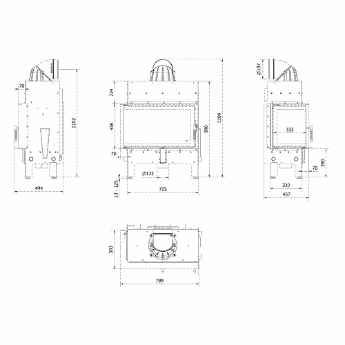 Kamineinsatz aus Stahl FLOKI M - 10 kW Ø 200