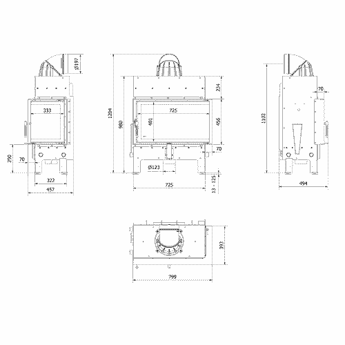 Kamineinsatz aus Stahl FLOKI M - 10 kW Ø 200