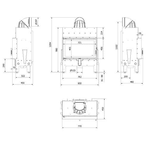 Kamineinsatz aus Stahl FLOKI M - 10 kW Ø 200