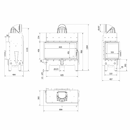 Kamineinsatz aus Stahl FLOKI L - 12 kW Ø 200