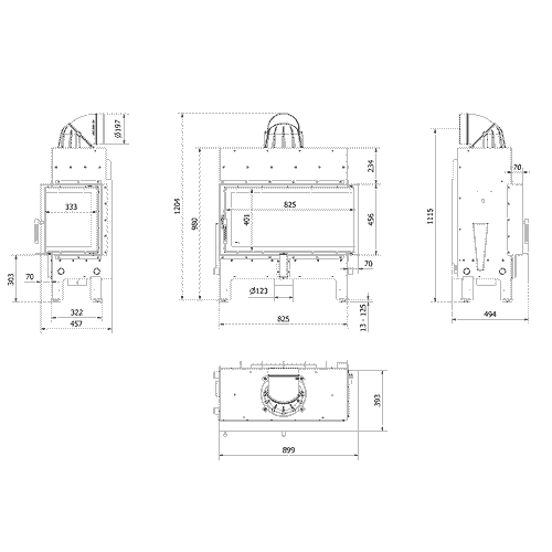 Kamineinsatz aus Stahl FLOKI L - 12 kW Ø 200