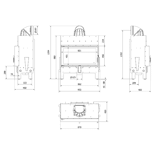 Kamineinsatz aus Stahl FLOKI L - 12 kW Ø 200