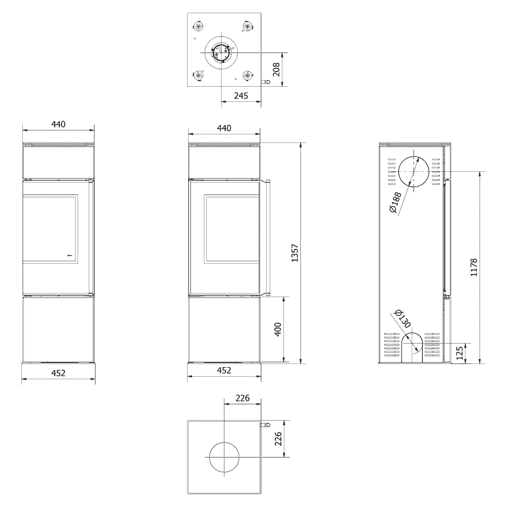 Kaminofen aus Stahl REN/S links Ø 150 7 kW mit Türfeder