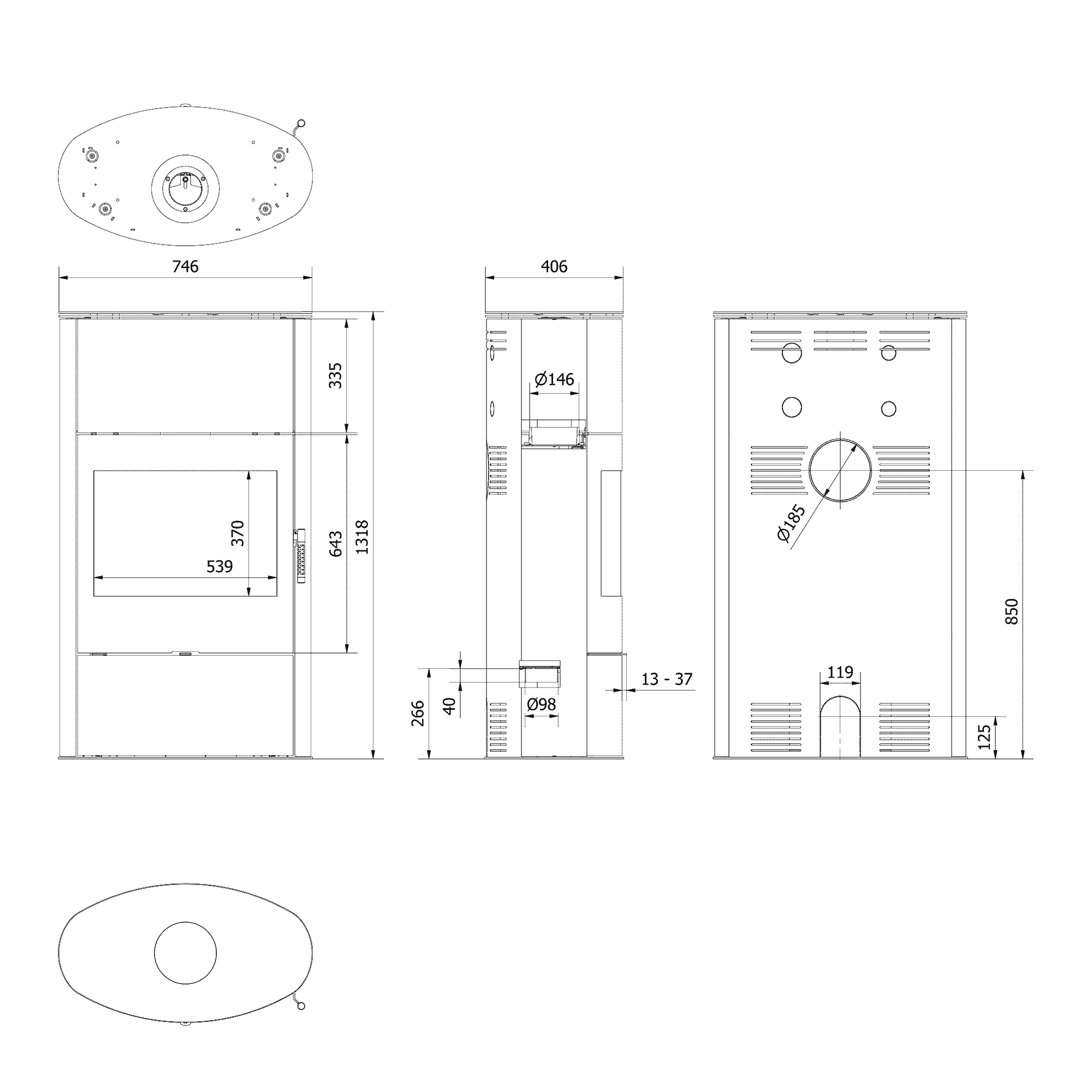 Kratki AB/S/2/ROLLO Hoch - Kaminofen aus Stahl Ø 150 10 kW