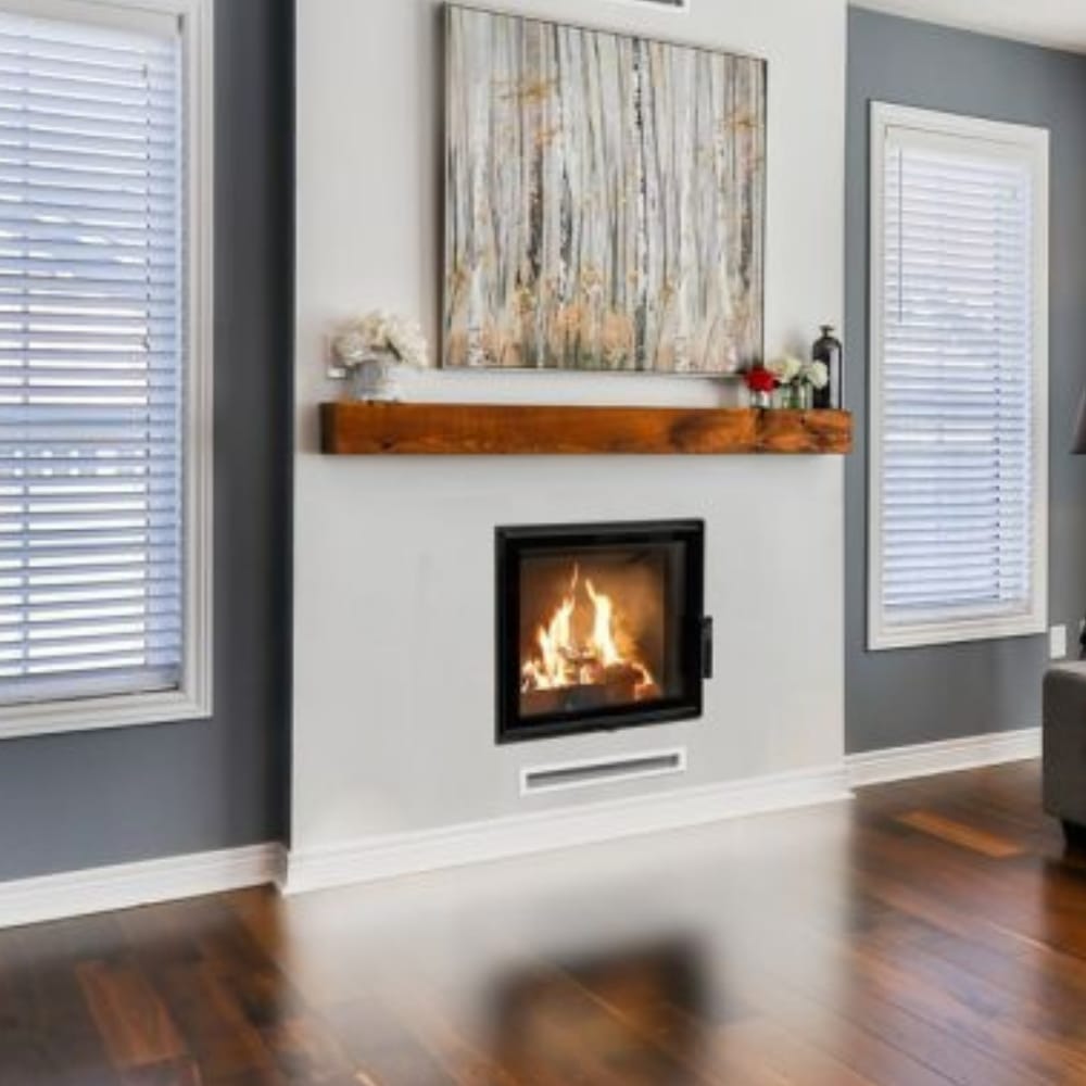 Kamineinsatz aus Stahl LUCY 12 SLIM - 8 kW Ø 160 schwarz Verkleidung