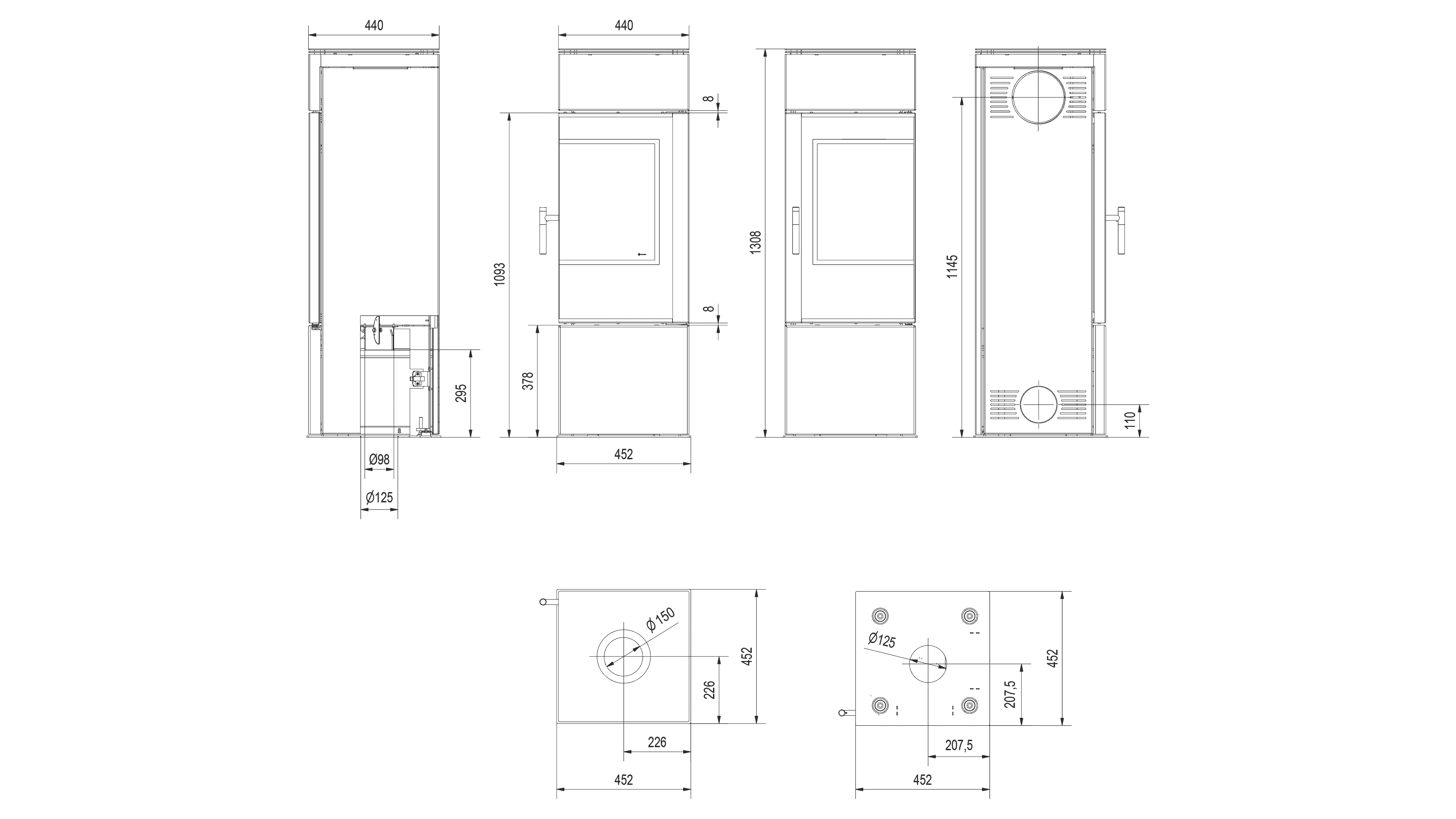 Kratki THOR - Kaminofen aus Stahl Ø 150 8 kW schwarz Verkleidung