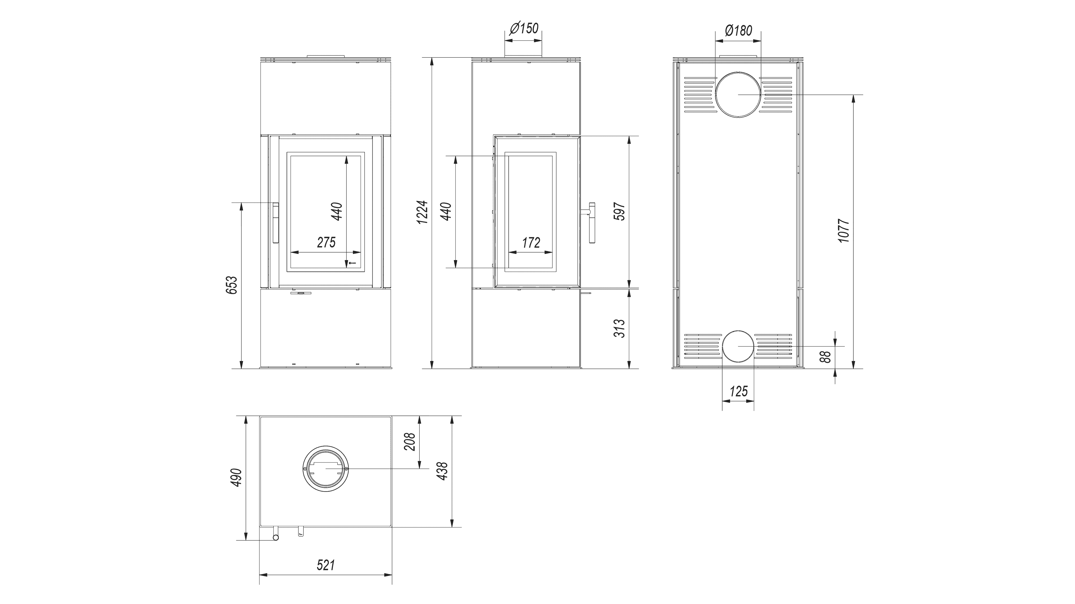 Kratki THOR VIEW - Kaminofen aus Stahl Ø 150 8 kW schwarz Verkleidung