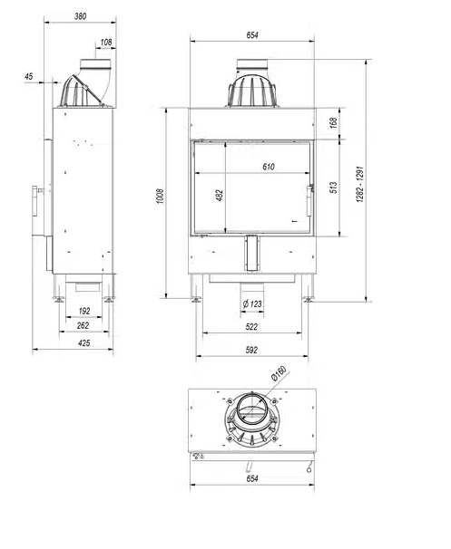 Kamineinsatz aus Stahl LUCY 12 SLIM - 8 kW Ø 160 schwarz Verkleidung