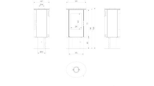 Kachelofen aus stahl AB S/N/DR mit Standfuss Ø 150 8 kW weiss Kachel