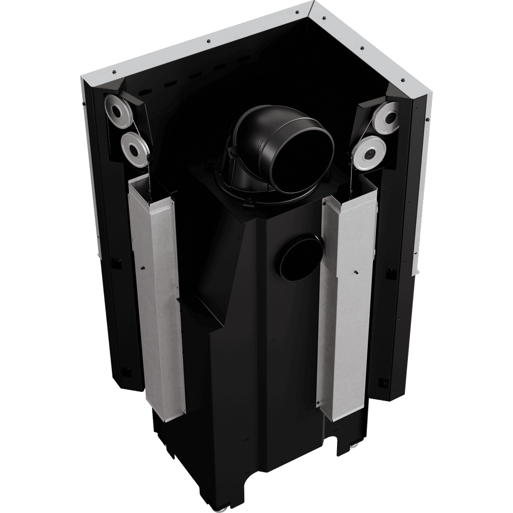 Kamineinsatz aus Stahl VNP 610/430 9 kW Ø 200 mit Schiebetür schwarz Verkleidung