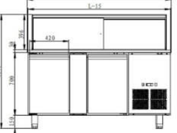 Kühltheke 1530 für 4 x 1/1 GN Granitplatte schwarz und 2 Türen mit Motor rechts