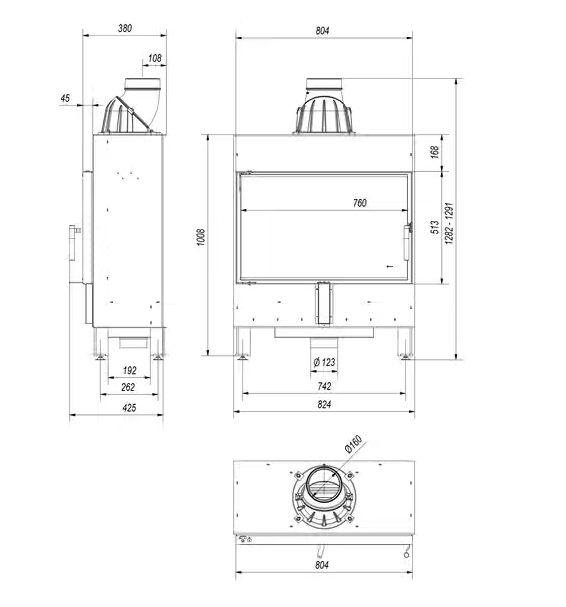 Kamineinsatz aus Stahl LUCY 14 SLIM  - 10 kW Ø 160 schwarz Verkleidung
