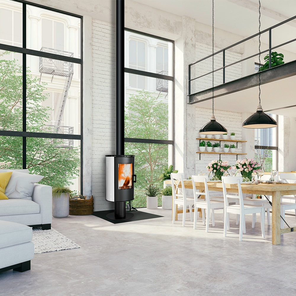 Kachelofen aus stahl drehbar AB S/N/O/DR/GLASS Ø 150 8 kW rot