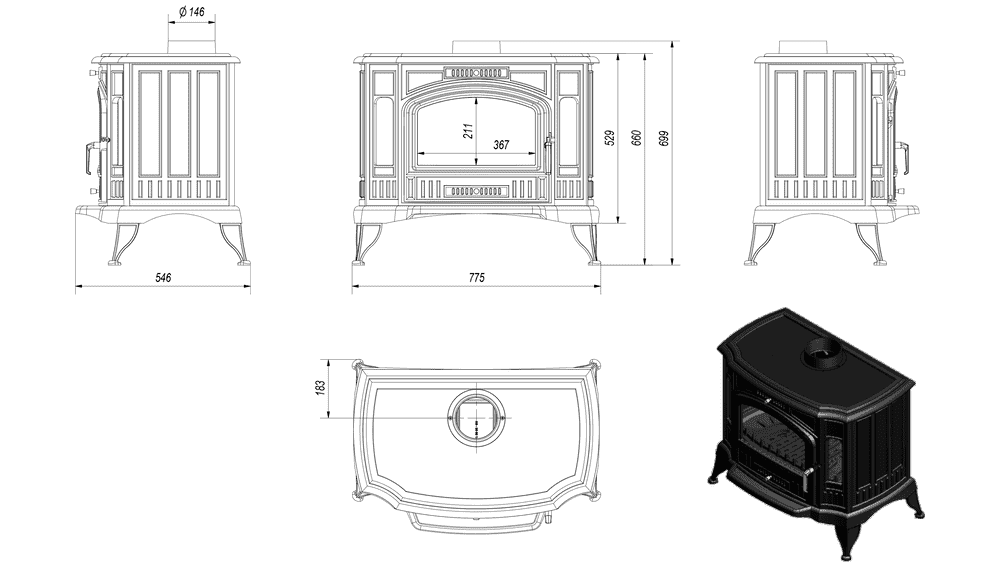 Gußeisen Kaminofen K9 Ø 150 10 kW