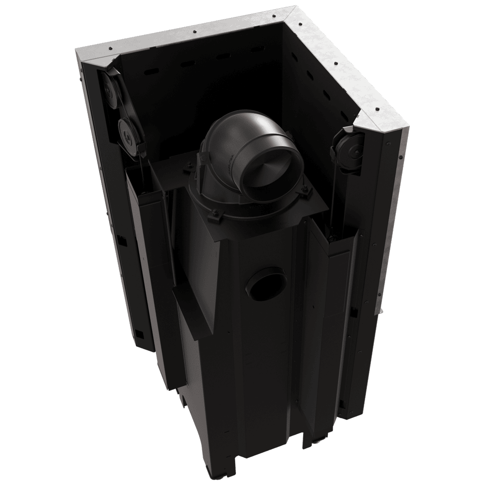 Kamineinsatz aus Stahl VNL 480/480 8 kW Ø 200 mit Schiebetür schwarz Verkleidung