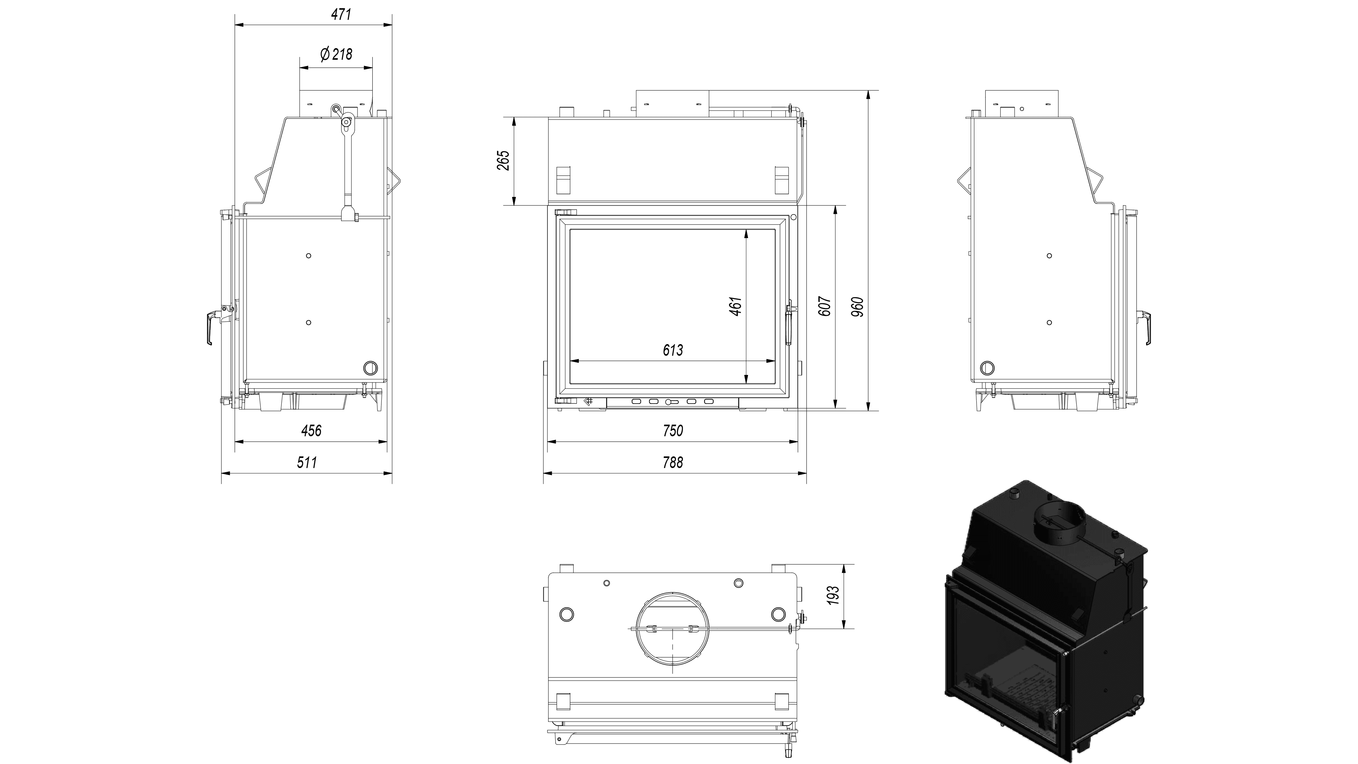 Kominek z płaszczem wodnym AMELIA 24 kW Ø 220 podwójna szyba