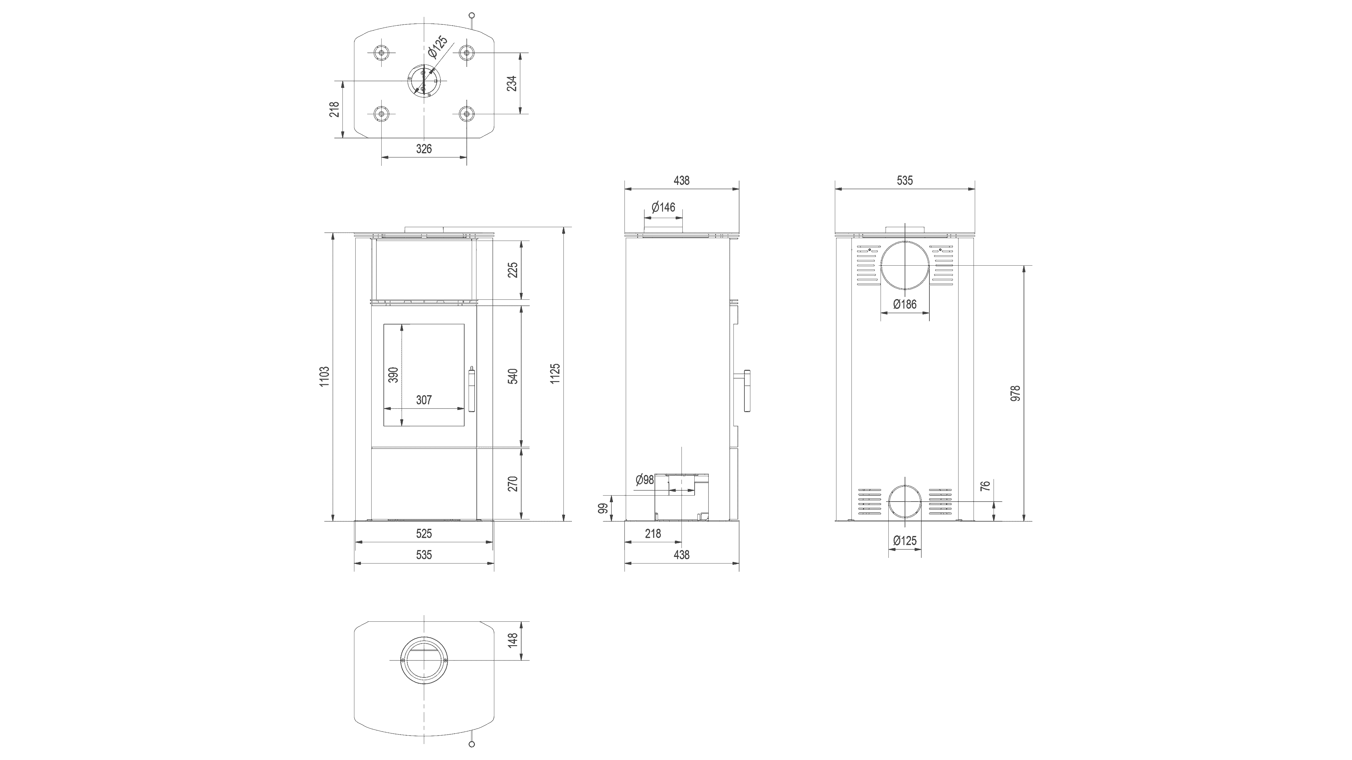 Kratki PROTON - Kaminofen aus Stahl Ø 150 8 kW