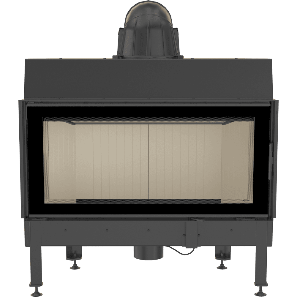 Kamineinsatz aus Stahl NADIA 14 kW Ø 200 mit Schiebetür schwarz Verkleidung