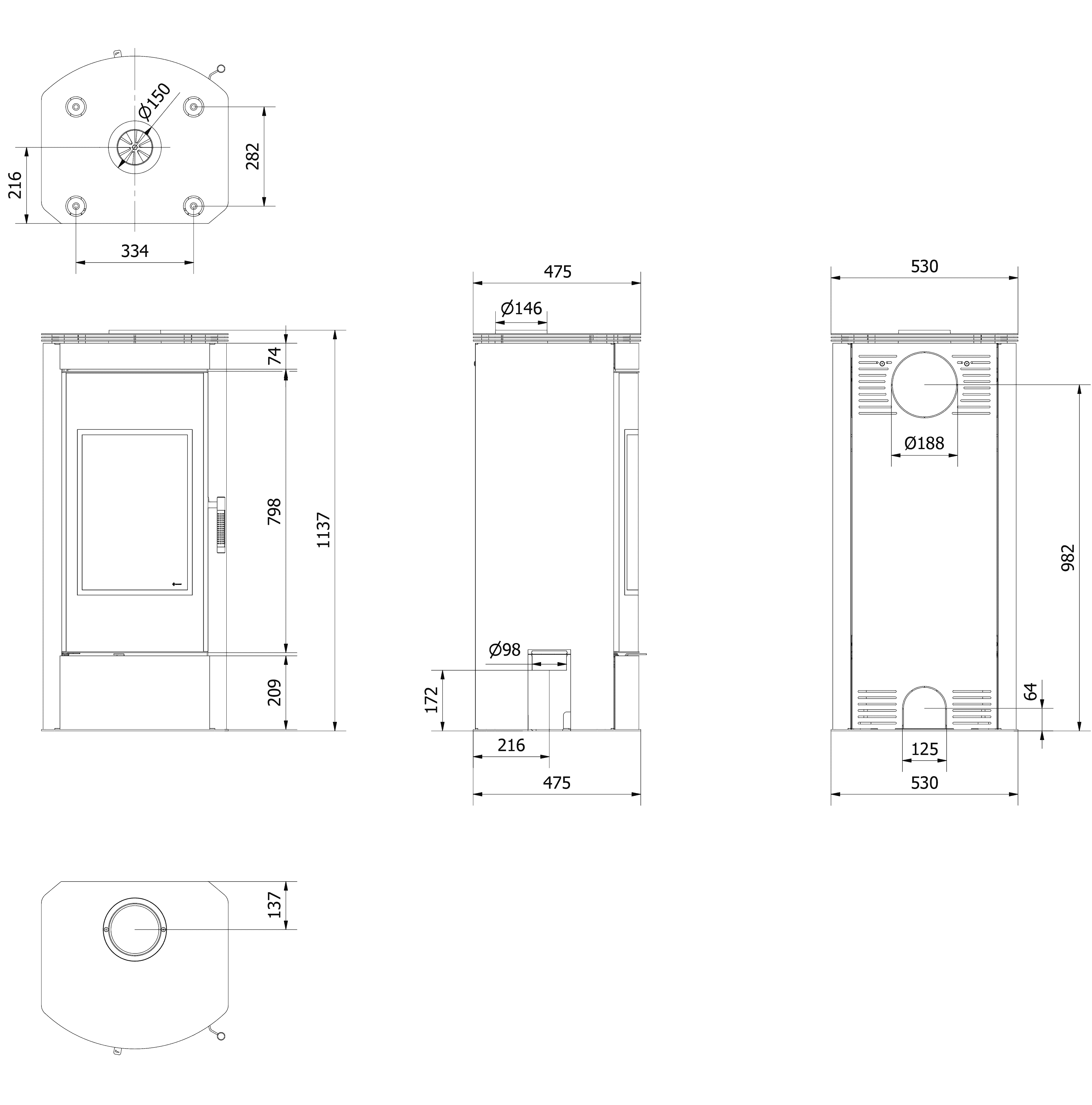 Kratki TITAN Panorama - Kaminofen aus Stahl Ø 150 11 kW