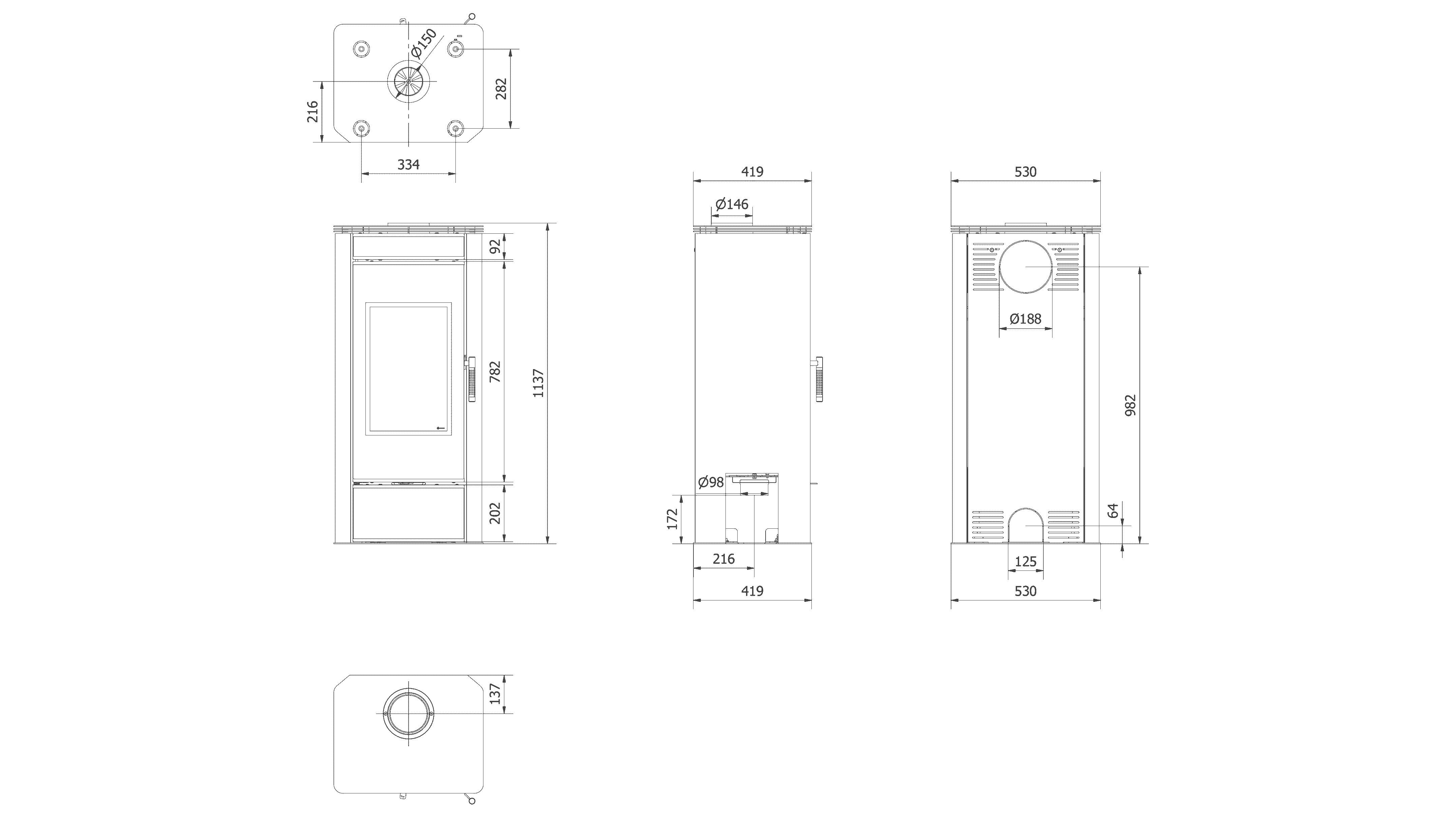 Kaminofen aus stahl TITAN GLASS Ø 150 11 kW