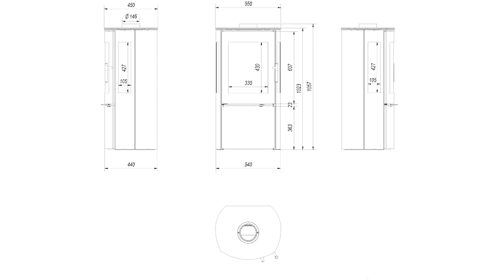 Kratki FALCON VIEW - Kaminofen aus stahl Ø 150 10 kW