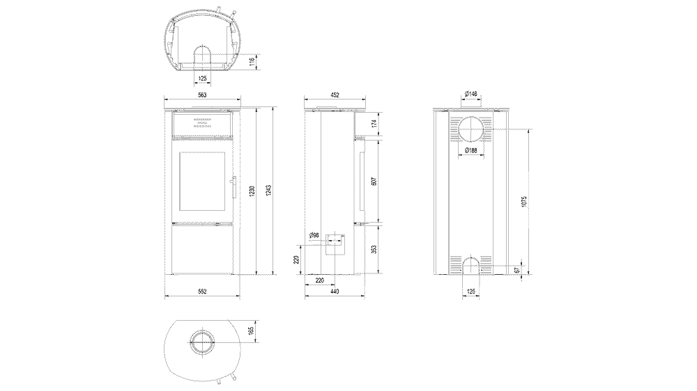Kaminofen aus Stahl FALCON Ø 150 10 kW Holzregal