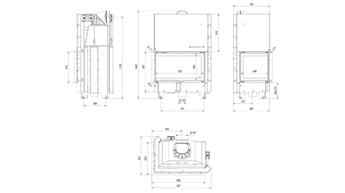 Kamineinsatz aus Stahl MBO - 15 kW Ø 200 - Stahlfront mit gebogenem Siebdruckglas