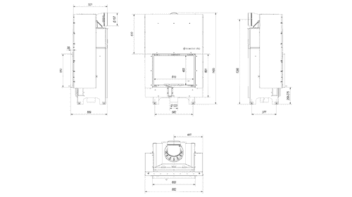 Kamineinsatz aus Stahl MBZ - 13 kW Ø 200 - Stahlfront mit Siebdruckglas