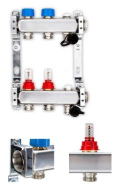 Edelstahlverteiler für FBH mit 2 Heizkreisen