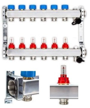 Edelstahlverteiler für FBH mit 6 Heizkreisen