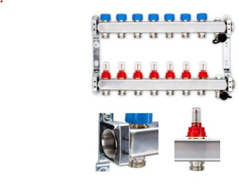 Edelstahlverteiler für FBH mit 7 Heizkreisen