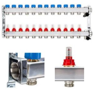 Edelstahlverteiler für FBH mit 12 Heizkreisen