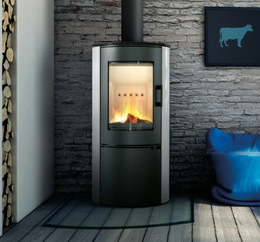 Kachelofen aus Stahl AB S/DR Ø 150 8 kW weiss Kachel