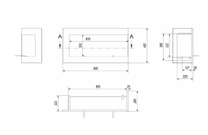 Wandkamin Bioethanol DELTA 600 TÜV links