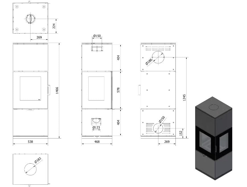 Kratki INGA - Kaminofen aus Stahl 8 kW Ø 150