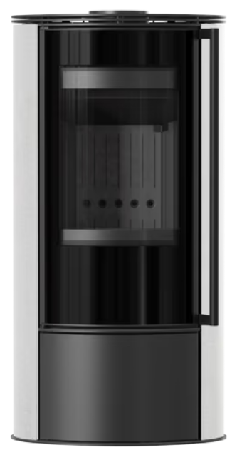 Kratki ERIK - Kaminofen aus Stahl Ø 150 5,5 kW dekorative Keramiken WHITE SATIN schwarz Verkleidung Weiss