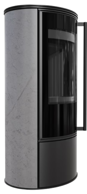 Kratki ERIK - Kaminofen aus Stahl Ø 150 5,5 kW dekorative Keramiken WHITE SATIN schwarz Verkleidung Weiss