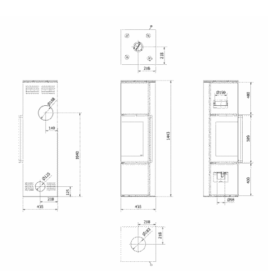 Kaminofen aus Stahl TORA/M 8 kW Ø 150 Quarzsinter NATURALI PIETRA DI SAVOIA ANTRANCITE BOCCIARDATA schwarz Verkleidung mit Türfeder