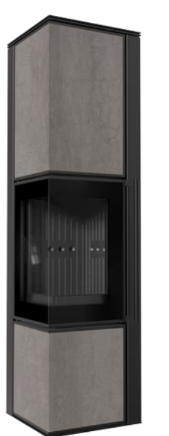 Kratki TORA/L - Kaminofen aus Stahl 8 kW Ø 150 Quarzsinter NATURALI PIETRA DI SAVOIA ANTRANCITE BOCCIARDATA schwarz Verkleidung Nein