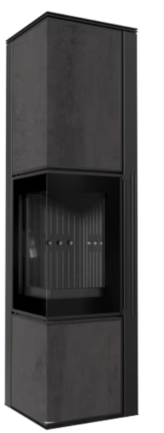 Kratki TORA/L - Kaminofen aus Stahl 8 kW Ø 150 Quarzsinter NATURALI PIETRA DI SAVOIA ANTRANCITE BOCCIARDATA schwarz Verkleidung Nein
