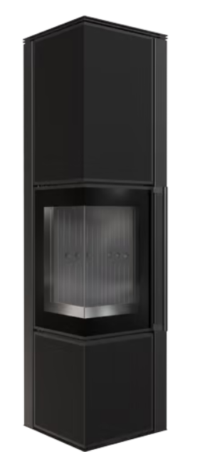 Kratki TORA/L - Kaminofen aus Stahl 8 kW Ø 150 Quarzsinter NATURALI PIETRA DI SAVOIA ANTRANCITE BOCCIARDATA schwarz Verkleidung Nein